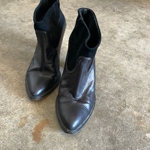 All Saints black suede and leather ankle boots. 3.5” heel. Size 40